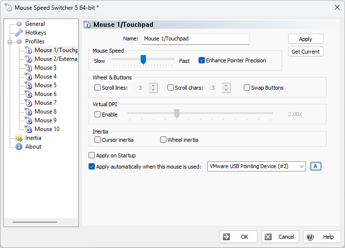 Mouse Speed Switcher 5.0 redesigned settings window with tree-based navigation and profile configuration