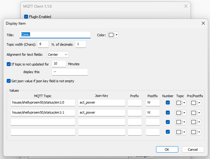 gPhotoShow Pro MQTT plugin configuration panel, showing item configuration