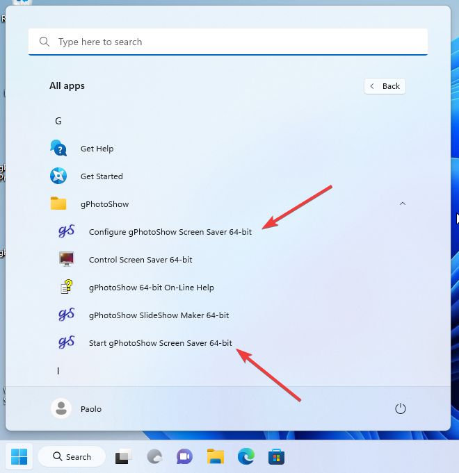 Start menu shortcut
